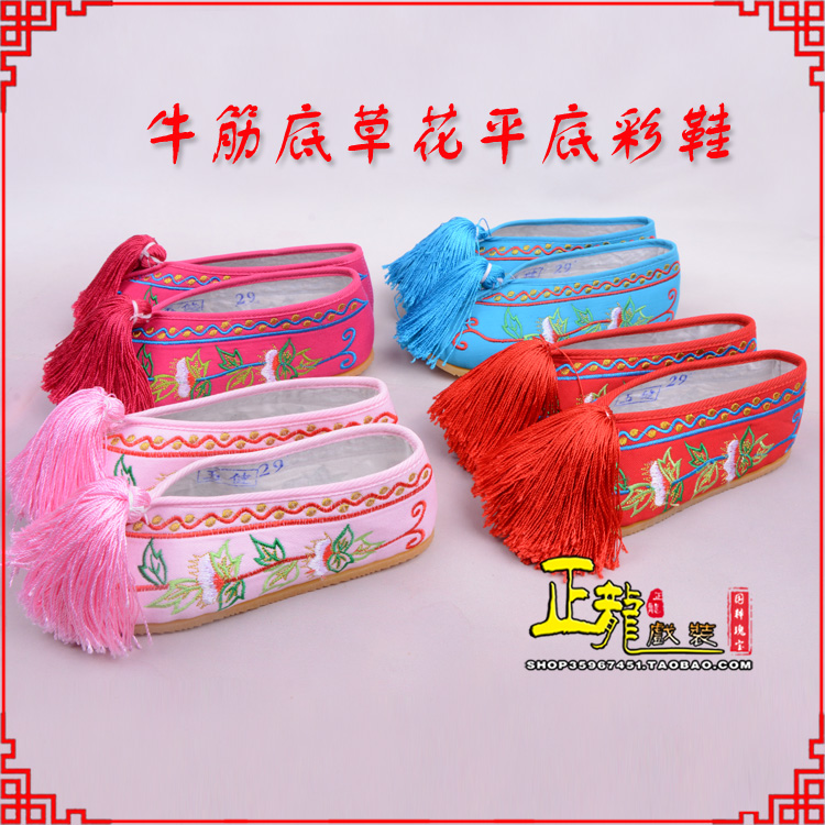 厦门京剧越剧戏曲花旦彩鞋 牛筋底草花平底彩鞋